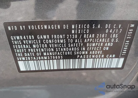 2017 Volkswagen Jetta 1.4T S from USA, damaged, VIN 3VW2B7AJ8HM379693